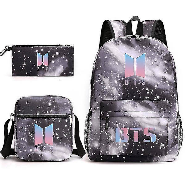 Bts-tyyliä oleva reppu miehille ja naisille, opiskelijoiden koululaukku, pieni olkalaukku, kynäpussi, kolmiosainen setti Seta-1