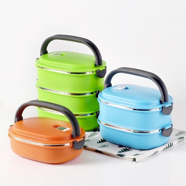 3-lagers rektangulär rostfri stål termisk lunchlåda matförvaringsbehållare（Tre lager*，Orange）