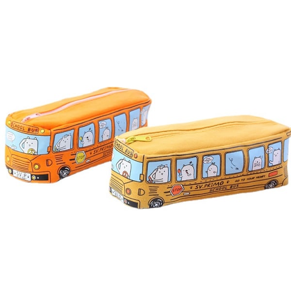 Busspapperslåda kreativ söt bussstudent litet djur buss canvas kontorspapperslåda sminkborstväska gul