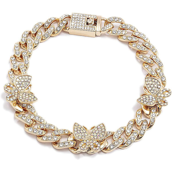 Glimtende Rhinestone Butterfly Anklet Hip Hop Cuban Link Anklenkæde Armbånd Til Kvinder Teen Piger Sød Mode Musik Party Rave Anklenkæde Smykker #4 Guld+