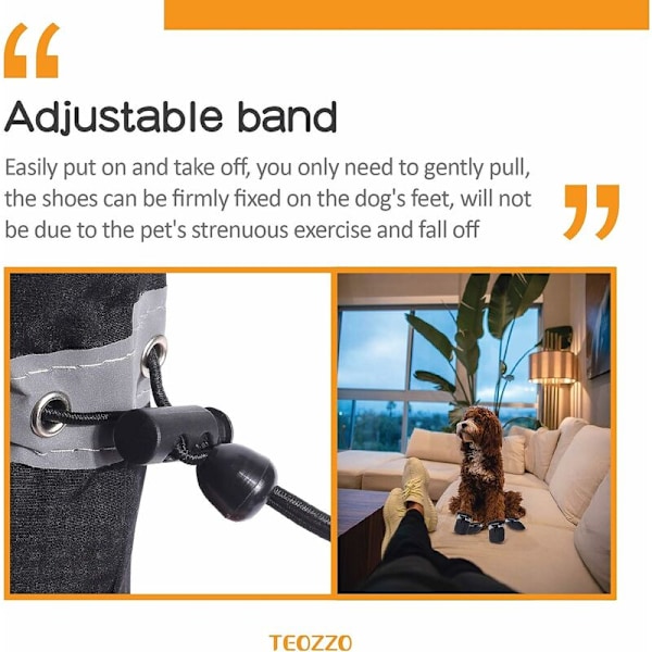 Hundtasskydd, halkfria vinterskor för hundar, med reflexband, lämpliga för små, medelstora och stora hundar. 4-pack svart (S)
