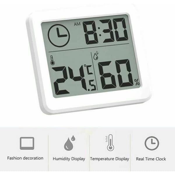 Inomhus digital LCD-termometer C/F hygrometer temperatur hygrometer väckarklocka -10-70°C vit