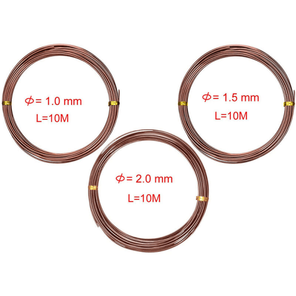 3-pak Bonsai-tråd Bonsai-trætræningstråde Anodiseret aluminiumshåndværk DIY-kabelbindere til håndværk, størrelse 1,0 mm/1,5 mm/2,0 mm (brun)