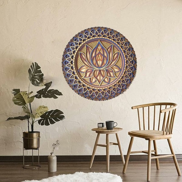 Lootuskukka Mandala-seinätaide, Lootuskukka Mandala Metallinen seinäteline huoneen sisustukseen Bohemian Wall Art (A) 30 x 30 cm