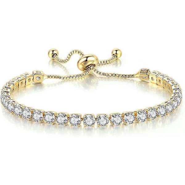 Tenniskedja med Strass Pärlor Glidar Armband 14k Guld Silverpläterat Justerbart Kristallfrö Armband För Kvinnor Flickor Tonåringar Bröllop Fest Geometrisk Smycke