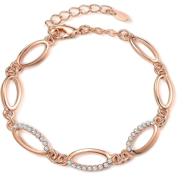 Mytys 18k Rose Gold -väriset hopeaketju-rannekorut naisille ja tytöille - Trendikäs linkki-kristallirannekoru