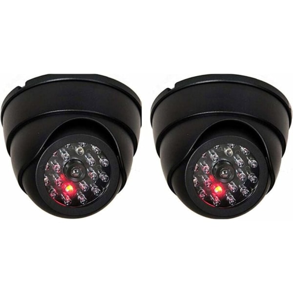 Pakke med 2 Dummy Dome-kamera Fake Dummy trådløst kamera CCTV-sikkerhed indendørs overvågning med rød LED, sort
