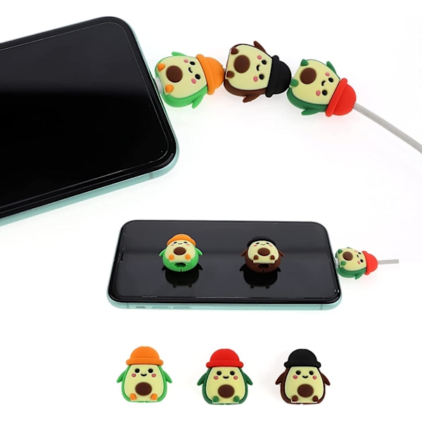 3 stk. Avocado med Hat Data/opladnings/lynkabelbeskytter Saver Chewers Kun kompatibel med Apple Lightning Interface (Avocado med Hat - 3 stk)