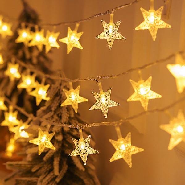 Star Garlands, 5 metriä 50 Led Star String -valot paristolla, lämmin valkoinen, vedenpitävä, koristeelliset tähtivalot sisä- ja ulkokäyttöön