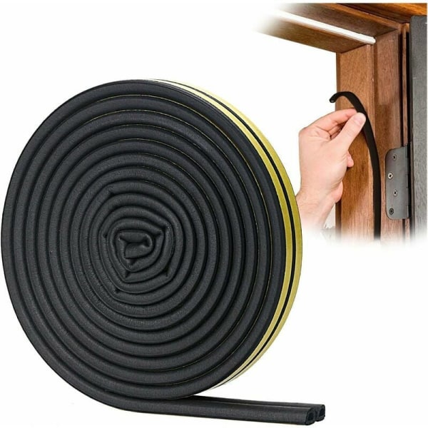 D Profile Sealing Strip, Door and Window Seal with Strong Adhesion, Noise Insulation and Weather Protection, 6 Meters (Black)