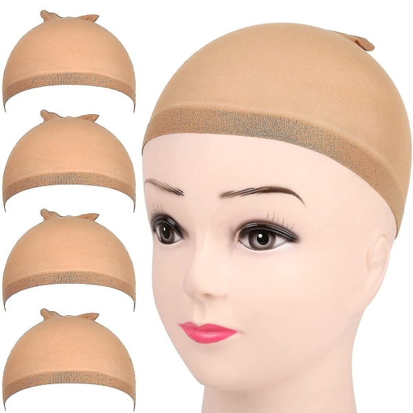 Perukkepsar för spets främre peruk, stocking cap för kvinnor, skallig cap för peruker, 12 Pack-4 (Ljusbrun)