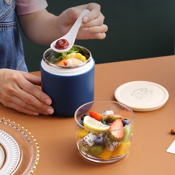 1 Set 700ML Soppkopp med sked Dubbelskikts läckagesäker isolerad matbehållare för hemmakontor skola Oudooriang（A，Grön）