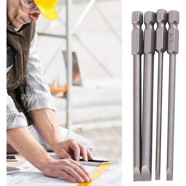 4 platta skruvmejselbits 3mm-6mm magnetisk stållegering 1/4\" 100mm