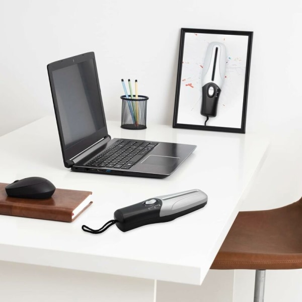 Elektrisk dokumentmakulator - bærbar / kompakt - dokumentmakulator - hurtigklip - strømforsyning: batteri / USB - 26 x 8 cm (sølv + hvid boks)
