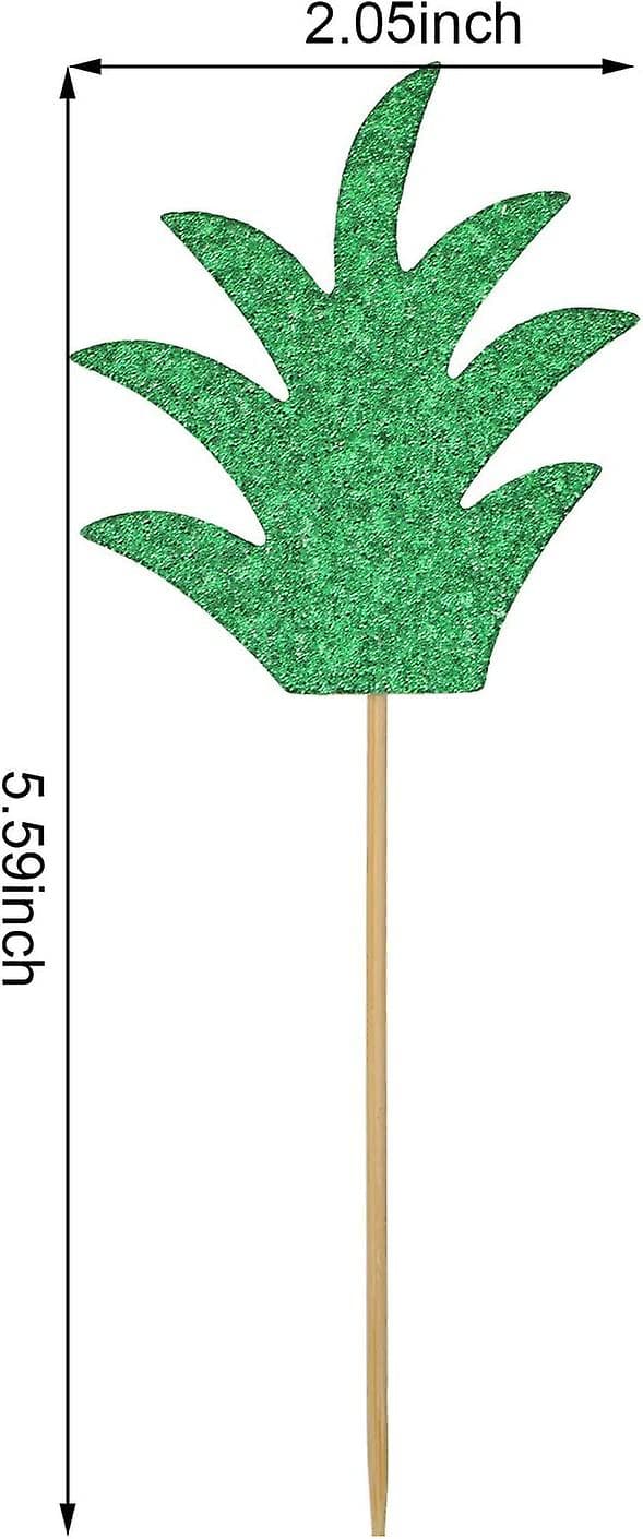 48-delad grön ananas palm blad cupcake dekoration glitter tropisk mat cocktail urval