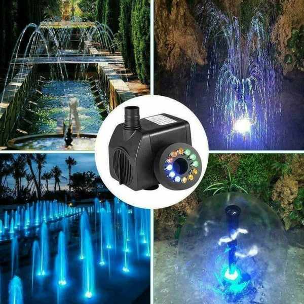 15W 800l/h suihkulähdepumppu lampipumppu vesiaihepumppu puutarhapumppu suihkulähdepumppu 12 LED-valolla