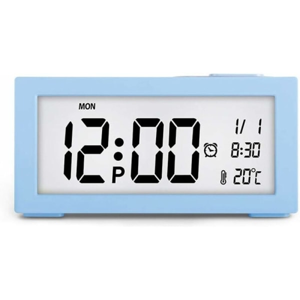 Digital väckarklocka med temperaturvisning, tid, datumvisning, bakgrundsbelysning, justerbar ljusstyrka, sängklocka på kontoret och i sovrummet, blå