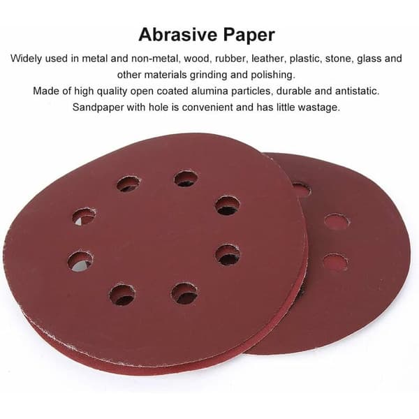 Förpackning med 100 sandpapper 5 tum 8 hål slipdiskar runda sandpapper slippapper för slipning polering (80)