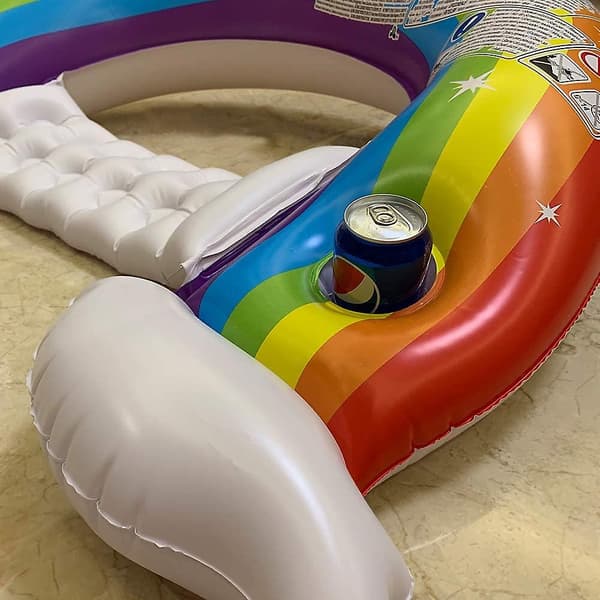 Pool Float regnbågs poolstol, uppblåsbar stolflottör med 2 mugghållare, 148*100 cm