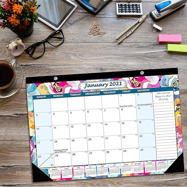 2021 Skrivbords kalender med anteckningar och julianska datum Jan 2021 Tjockt papper med färgglada