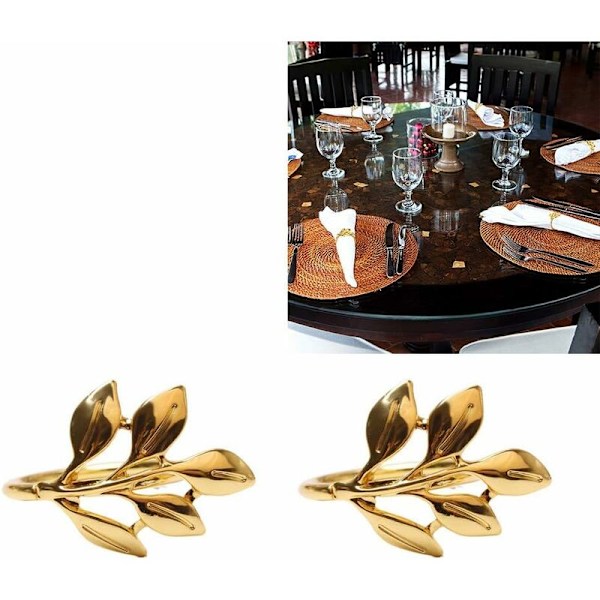 Servietringe Sæt Servietringe Blad Knap Metal Serviet til Jul Thanksgiving Fest Bryllup Smykker Bord Guld Dekoration 6 Stykker