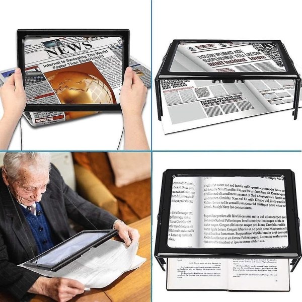 Full-page Reading Magnifying Glass Led Light, Three-dimensional Folding Bracket Magnifying Glass
