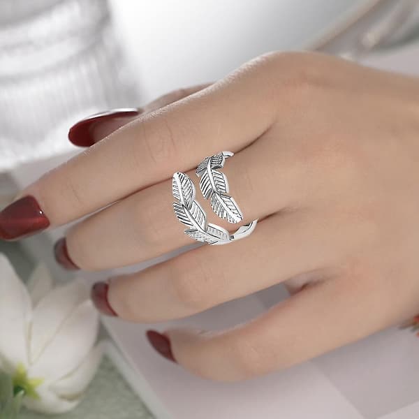 Trendig fjäderring, ring i rostfritt stål-26 (silver)