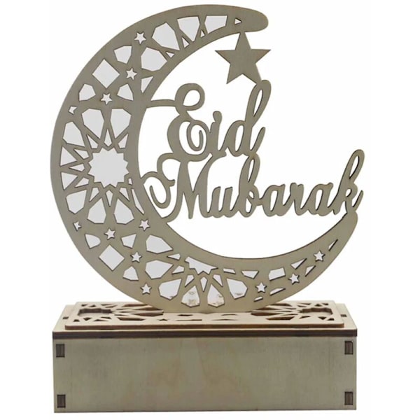 Eid Mubarak Natlampe LED Ramadan Dekorativ Lampe Træ Kunsthåndværk Lys Muslim Islam Træ LED Lampe