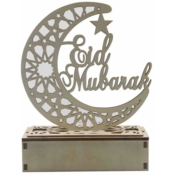 Eid Mubarak Natlys LED Ramadan Dekorativ Lampe Træ Håndværk Lys Muslim Islam Træ LED Lampe