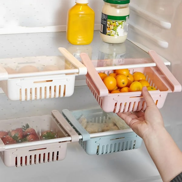 Set med 4 Kylskåp Organizer Kökslåda Utdragbar matkorglåda Frukt Färsk förvaringslåda