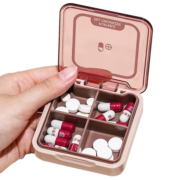Liten pillerlåda, Bpa-fri case med 4 stora fack för vitaminer, fuktsäker bärbar pillerlåda