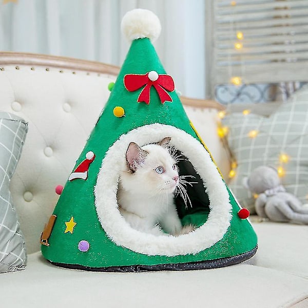 Husdjursjulgran Katt Hus Sängar - Röd Grön Portalbe Inomhus Husdjur Tält För Kattungar Ca（S，grön）