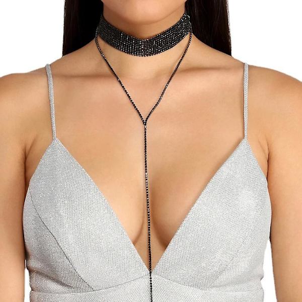 3-delat kvinnors strass tofsar smyckesset choker armband örhängen för bröllop brudfest svart