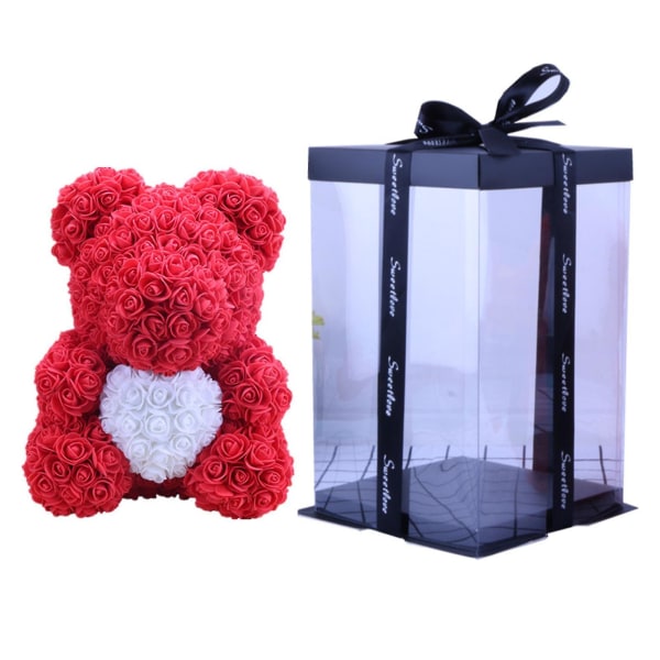 Härlig Foam Rose nallebjörn med låda och ljus Alla hjärtans dag födelsedagsfest present-25cmApple Red