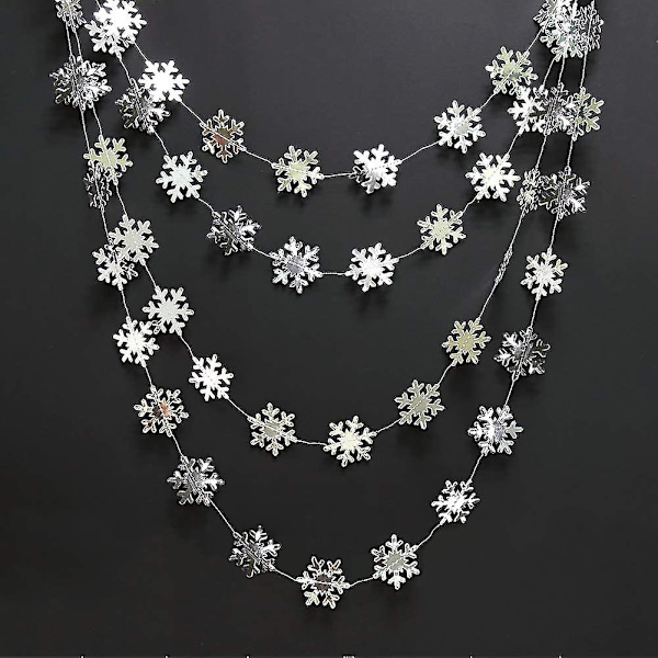 Silver Snowflake Garland - Vinterunderland Festdekoration, Julgranshängande Dekor, Streamer, Banner för Frozen Födelsedag, Semester, Nytt År, W
