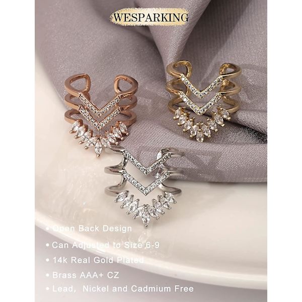 Baicccf Guldringar för Kvinnor 14k Guldpläterad Silver Snygga Justerbara Ringar Onda Ögat Orm Chevron Knuckle Ringar Band Enkla Falska Diamant Finger R