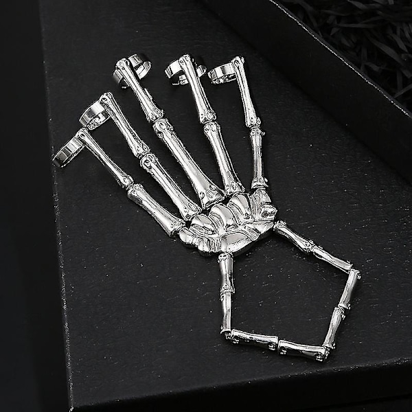 2 st Punk-armband Skelett Hand Ben Ajusterbar Fem Fingrar-26-1 (silver)