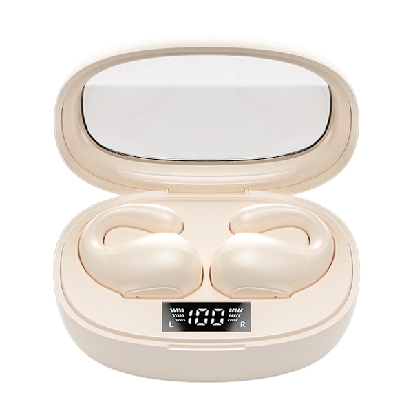 Trådlösa Bluetooth-hörlurar Clip-on Bone Conduction Högkvalitativa brusreducerande hörlurarBeige