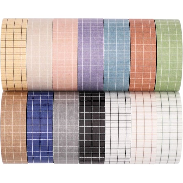 Grid Washi Tape Set, 14 Rullar 15 Mm Bred Dekorativa Färgade Maskeringstejp För Scrapbooking, DIY Dekoration Och Hantverk, Bullet Journals, Planerare, Junk J