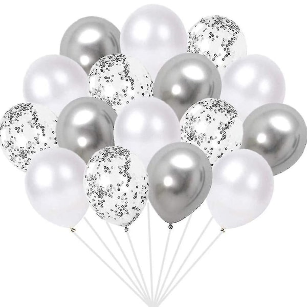 Partyballonger - Latexballonger & Konfettiballonger - Ballongdekoration (Silver)