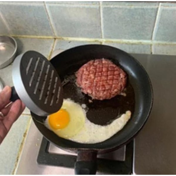 Hamburgerpress i rostfritt stål, biffpress med handtag, non-stick hamburgerpress