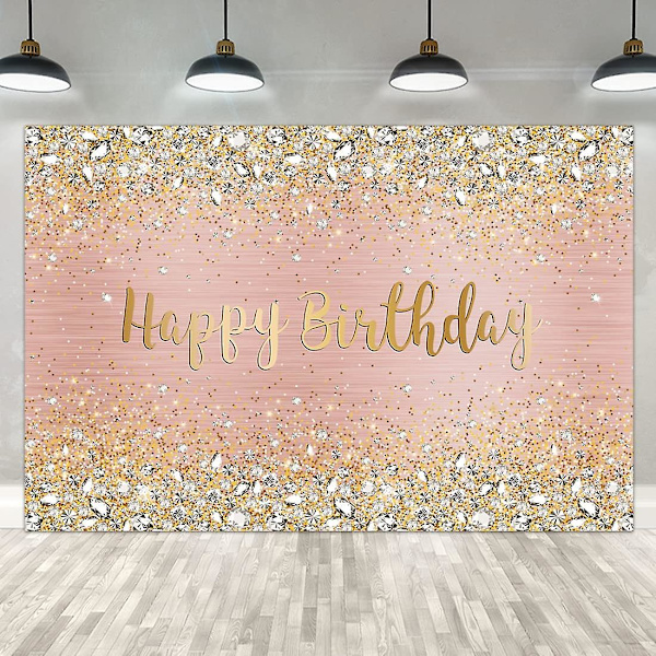 Hyvää syntymäpäivää Taustakangas Timantit Kiiltävät Bokeh Vaaleanpunainen Ja Kulta Piste Glitter Sparkle Valokuvaustaustaksi Tyttöjen Juhliin Koristeluun (110cm*180cm)