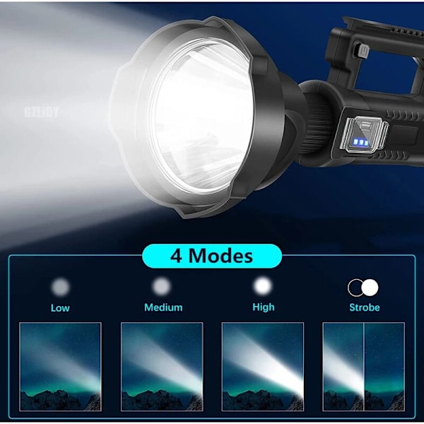 Kraftig LED-lommelygte, kraftig lommelygte, vandtæt fiskerilampe, USB-genopladelig pandelampe, campinglampe, 1 stk.