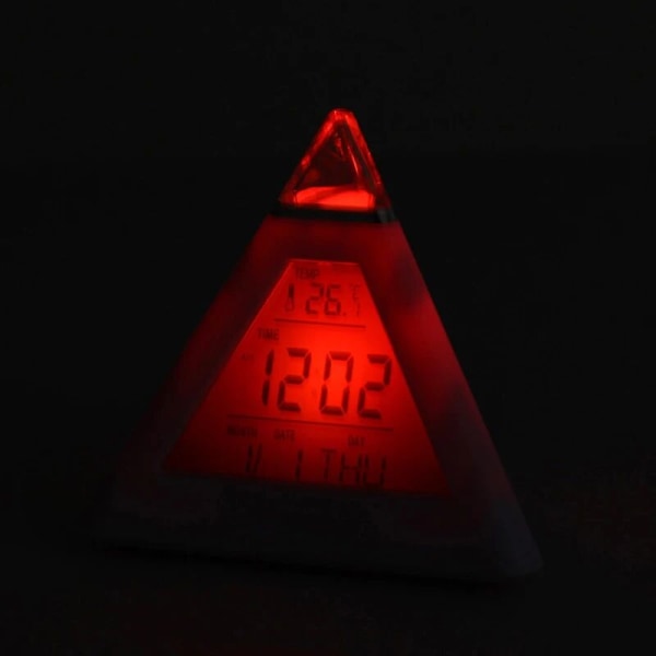 LED-digitaalikello HomeWHITElta, pyramidin muotoinen, värinvaihto, lämpötilan, ajan ja päivämäärän näyttö