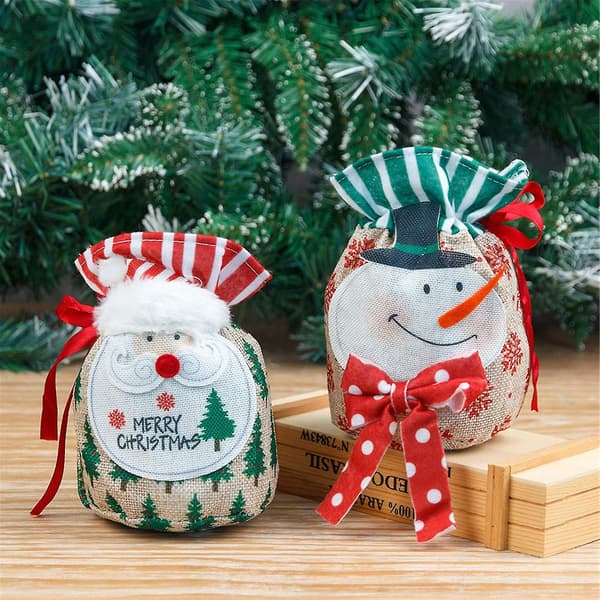 Jultomte Snögubbe Presentpåse Godispåse Julafton Äppelpåse Förvaringsväska