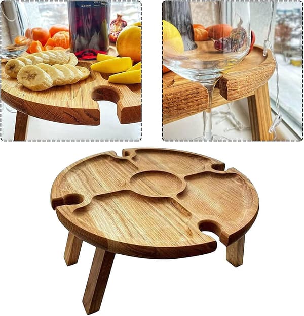 Bärbart utomhusvinbord, bärbart stockpicknickbord (30x16cm)