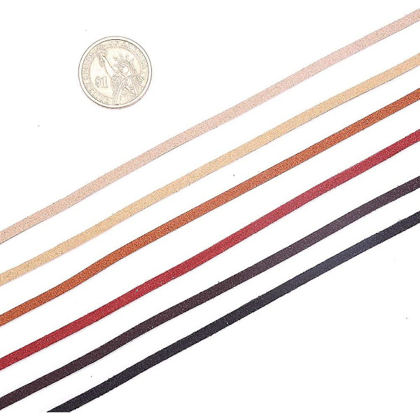 6 Rullar Läder Mocka Rep Läder Mocka Rep DIY Smycken Hantverk (4mm X 1.5mm X 5m)