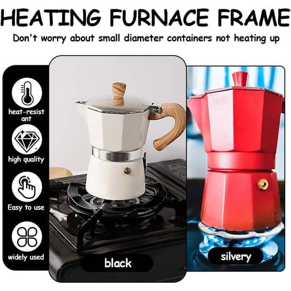 2 Moka-kandeholdere i rustfrit stål, gasring-reduktionsringe til runde metalkomfurer/kaffemaskiner.