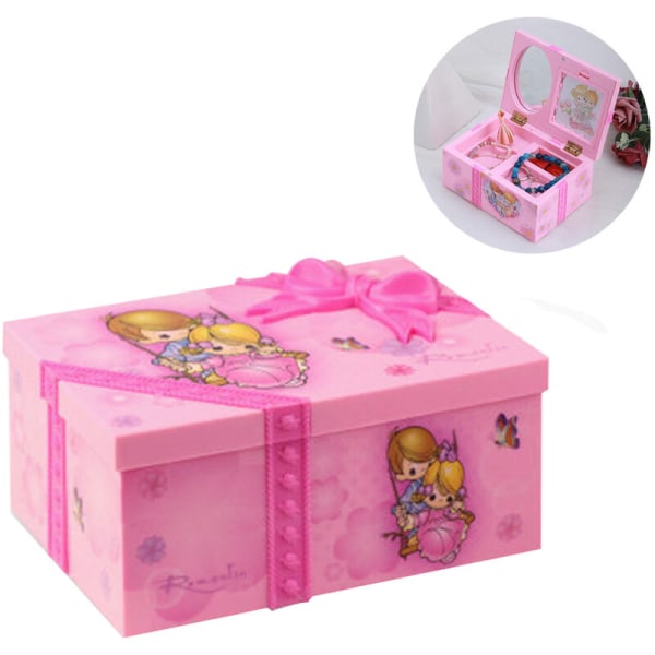 Pink plastic square musical jewelry box cartoon music box jewelry storage box dance princess music box best gift for girls