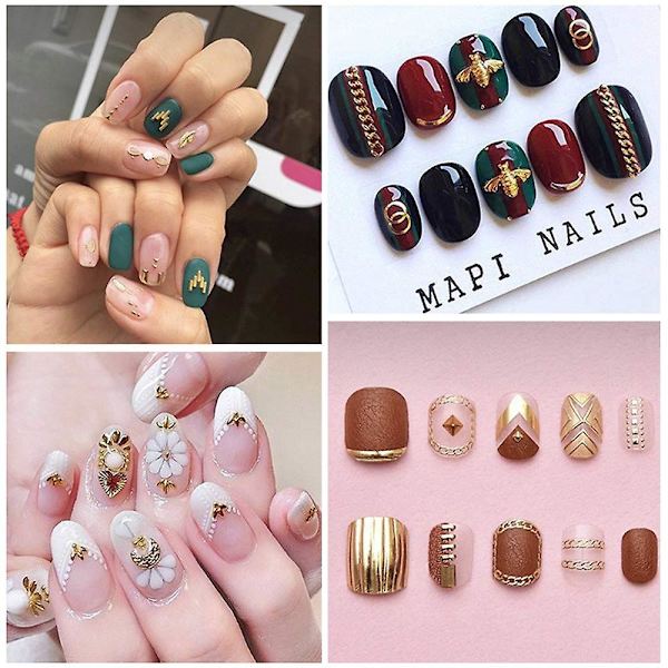 5 Ark Luxury Nagelkonst Dekaler Nageldekaler Designer Guld Anpassade Pengakedja Måne Stjärnor Bin Nageldekaler För Falska Bad Girl Pop Fingernageldesign